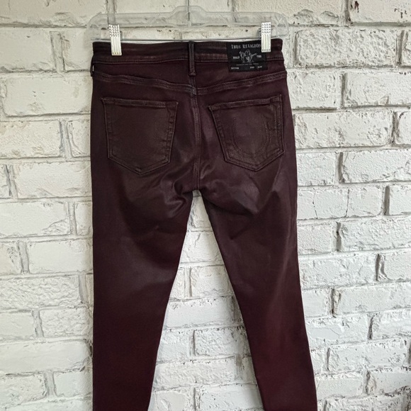True Religion Halle super skinny  shiny maroon jeans - Picture 6 of 8